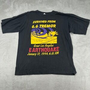 VTG 90s Ritz I Survived Los Angeles Northridge Earthquake Shirt Mens XL Black‎